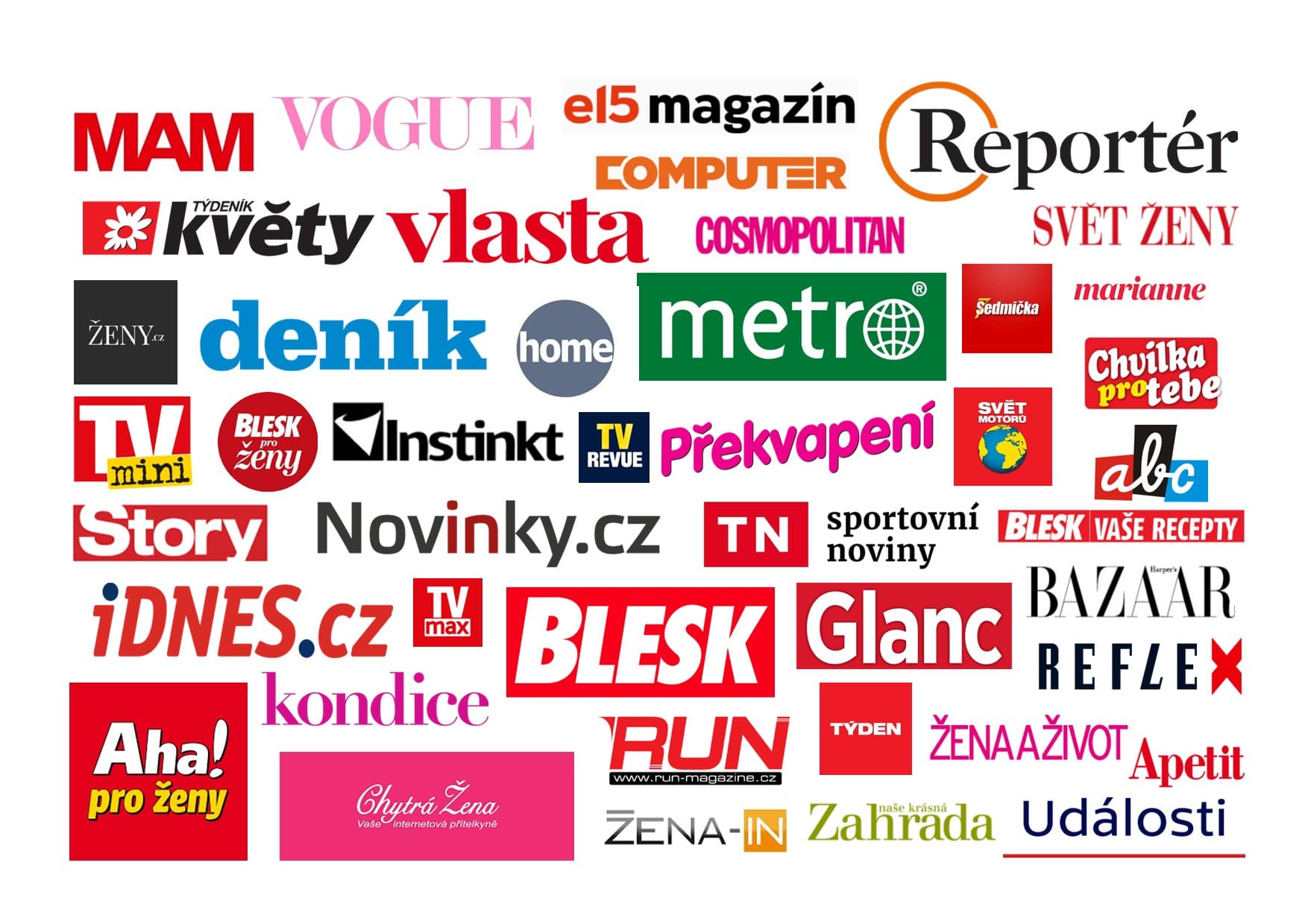 Média, se kterými spolupracujeme - Forbes, Vogue, Blesk, DVTV, Deník a další